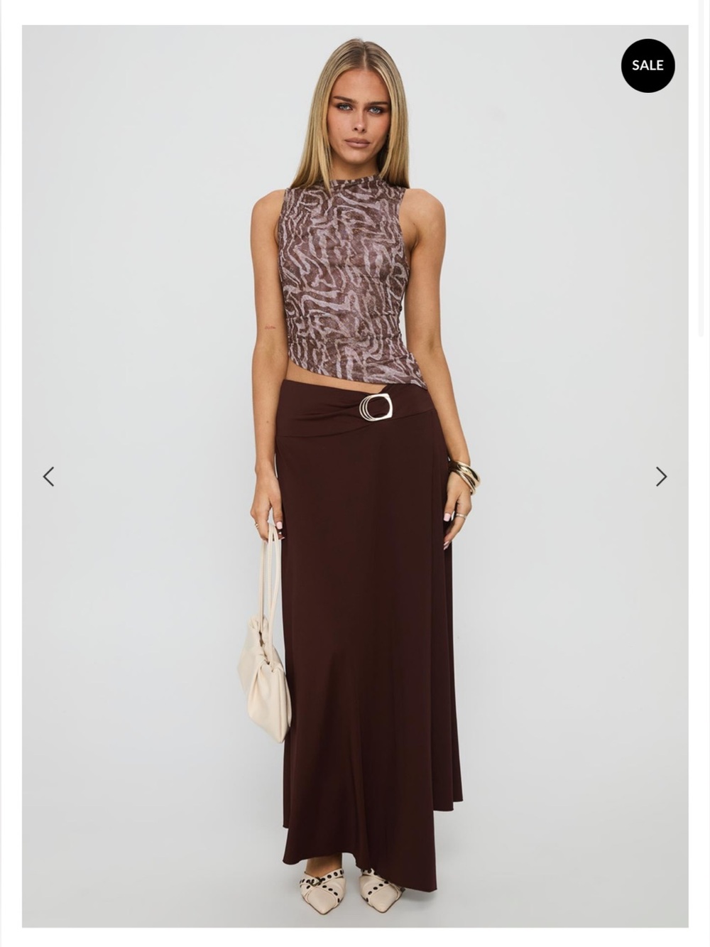 Princess Polly Dark Brown Maxi Skirt with Gold Buckle